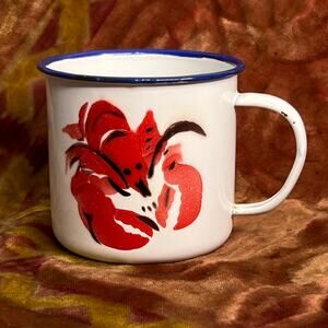 Vintage Enamel Sturdy Fines Lobster Mug Metal Camp Cup Enamel